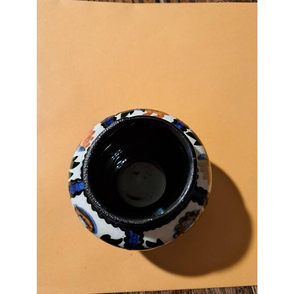 Vintage Keramika Hungary Hand Painted Miniature Pottery Vase Blue White Brown - Picture 4 of 6